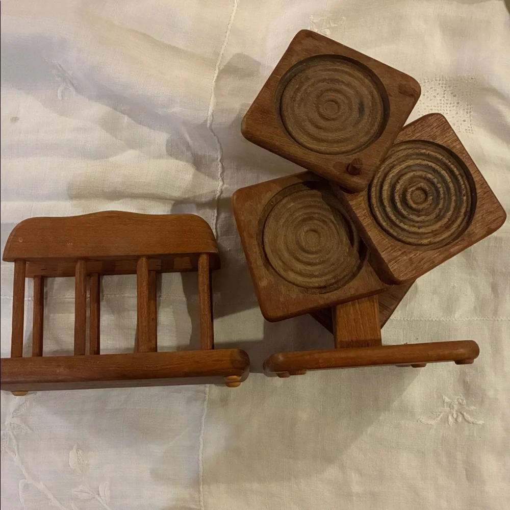Goodwood Coasters Teakwood Set/6 W/ Organizer + Napkin Holder Set 3 Collectibles